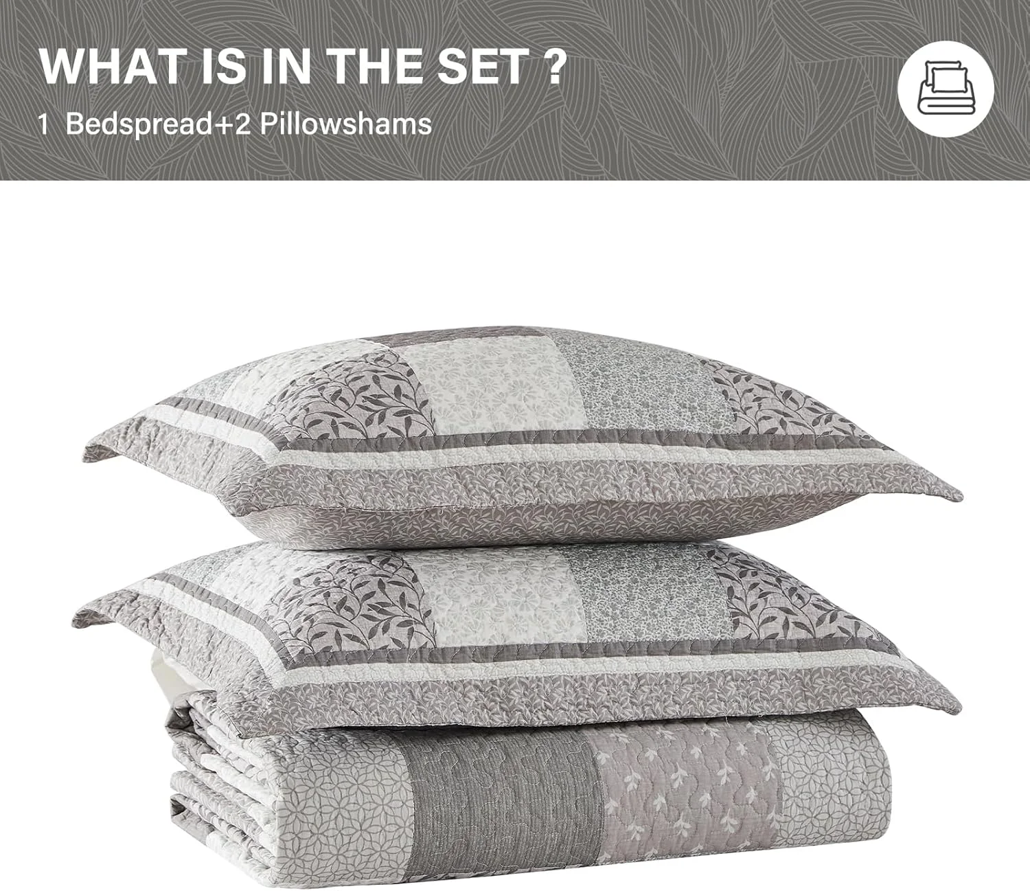 لحاف بزرگ کینگ سایز SahSahCasa، پنبه 100%، 3 تکه، 305x305 سانتی متر، رو تختی فوق العاده بزرگ و سبک، خاکستری لحاف بزرگ کینگ سایز SahSahCasa، پنبه 100%، 3 تکه، 305x305 سانتی متر، رو تختی فوق العاده بزرگ و سبک، خاکستری