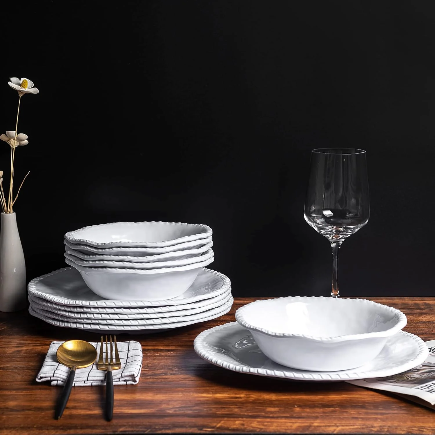 KOXIN-KARLU Melamine Plates, 11-inch Dinner Plates Dinnerware Dish, set of 6 White