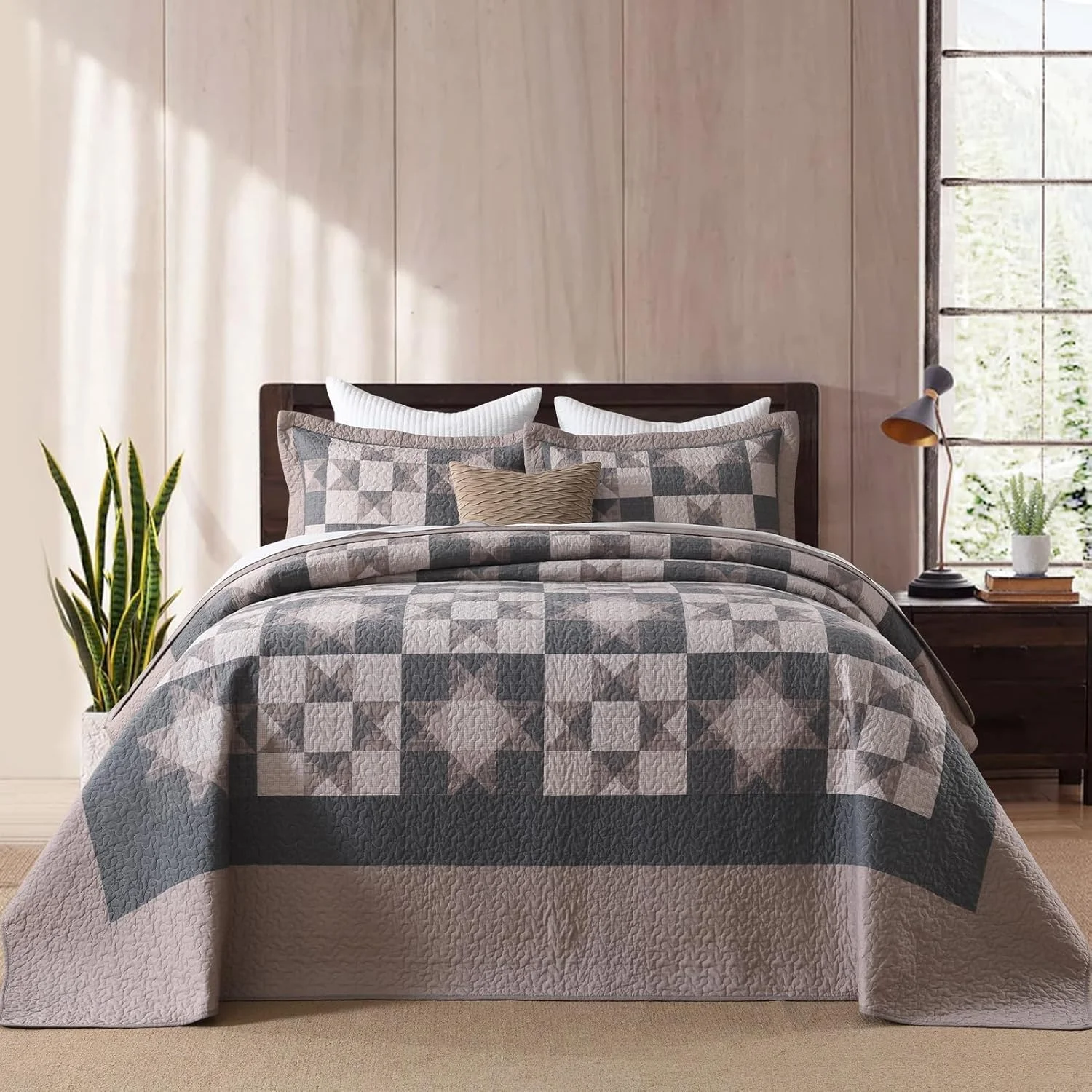SahSahCasa 100% Cotton 120"×120" Farmhouse Oversized Quilted Bedspread