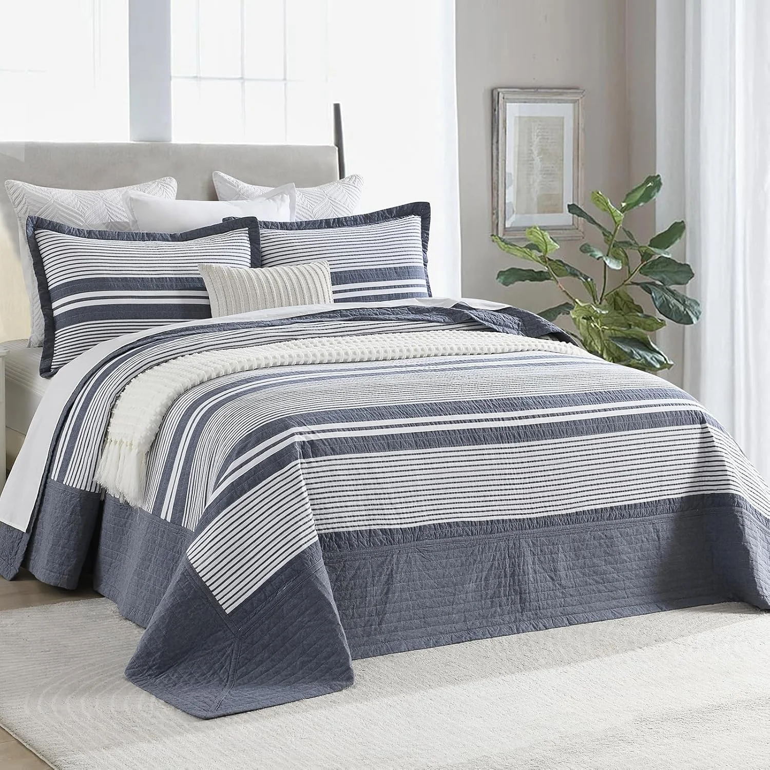 SahSahCasa 120"x102" 100% Cotton Oversized Queen Bedspread Coverlet Quilt Set, Queen Quilted Bedspread Extra Large Quilt, XL Bed Spread Lightweight Comforter, 3pc, Slate Gray
