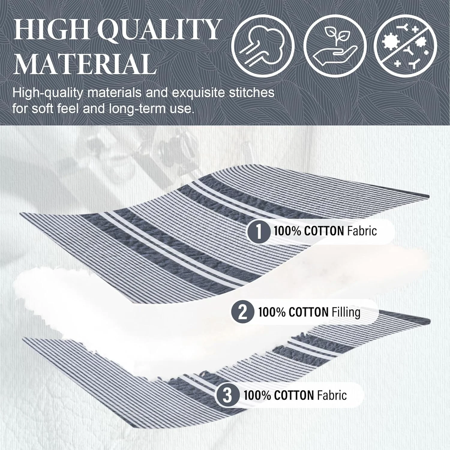 SahSahCasa 120"x102" 100% Cotton Oversized Queen Bedspread Coverlet Quilt Set, Queen Quilted Bedspread Extra Large Quilt, XL Bed Spread Lightweight Comforter, 3pc, Slate Gray