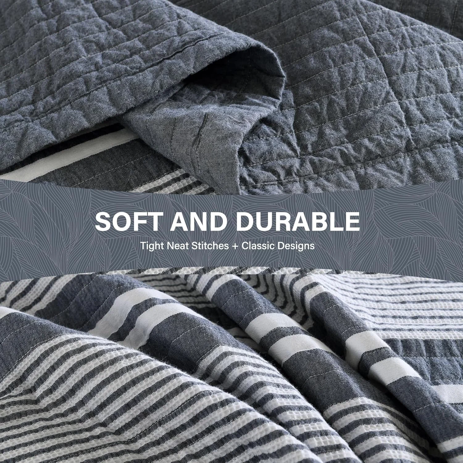 SahSahCasa 120"x102" 100% Cotton Oversized Queen Bedspread Coverlet Quilt Set, Queen Quilted Bedspread Extra Large Quilt, XL Bed Spread Lightweight Comforter, 3pc, Slate Gray