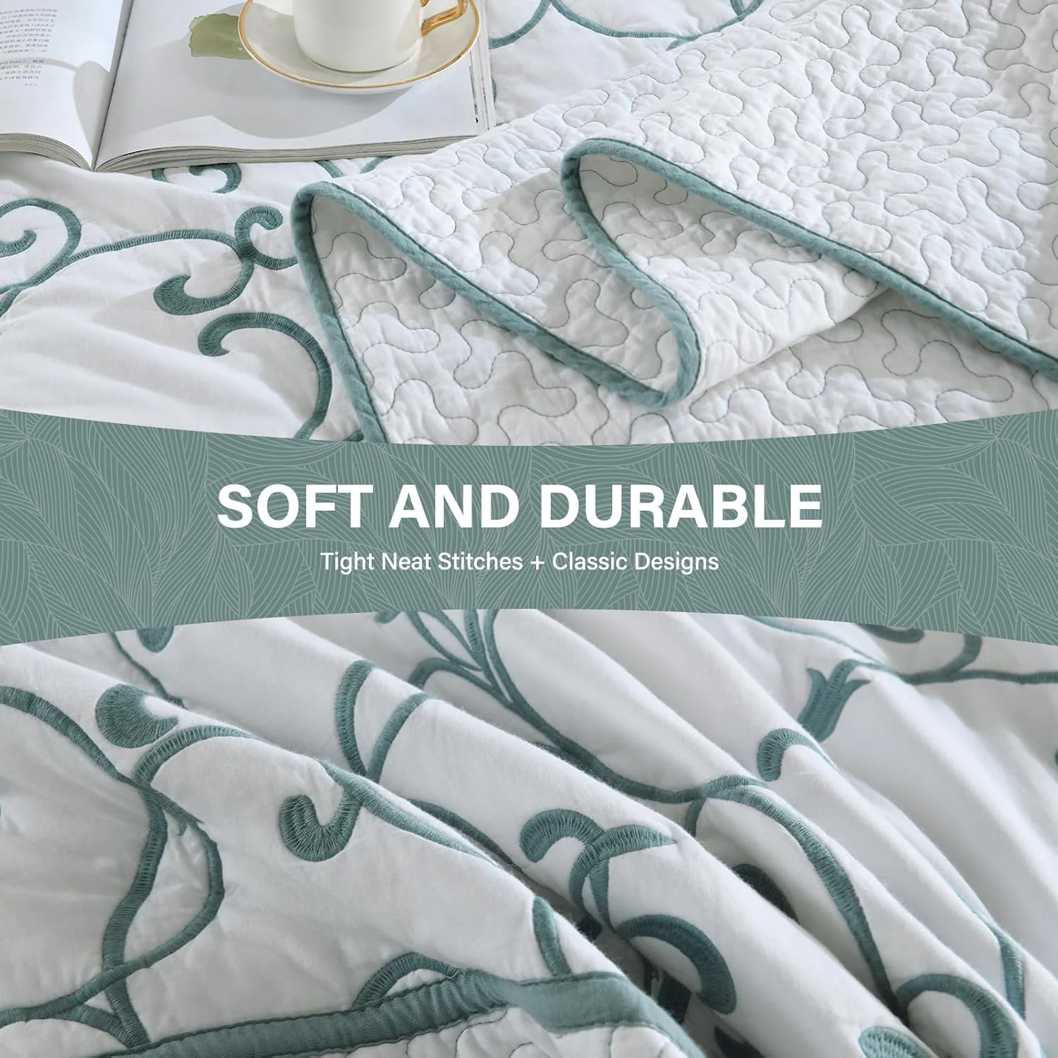 SahSahCasa 100% Cotton 120"x102" Oversized Bedspread Coverlet Quilt Set Queen Size, Queen Quilted Bedspread Extra Large Quilt, Embroidery XL Bed Spread Lightweight Comforter, Blue/White SahSahCasa 100% Cotton 120"x102" Oversized Bedspread Coverlet Quilt Set Queen Size, Queen Quilted Bedspread Extra Large Quilt, Embroidery XL Bed Spread Lightweight Comforter, Blue/White