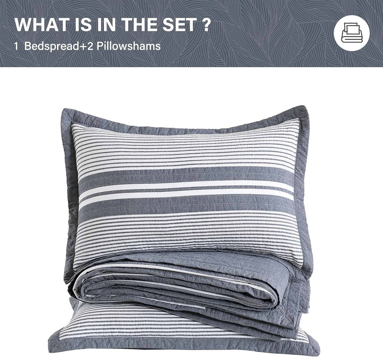 SahSahCasa 120"x102" 100% Cotton Oversized Queen Bedspread Coverlet Quilt Set, Queen Quilted Bedspread Extra Large Quilt, XL Bed Spread Lightweight Comforter, 3pc, Slate Gray