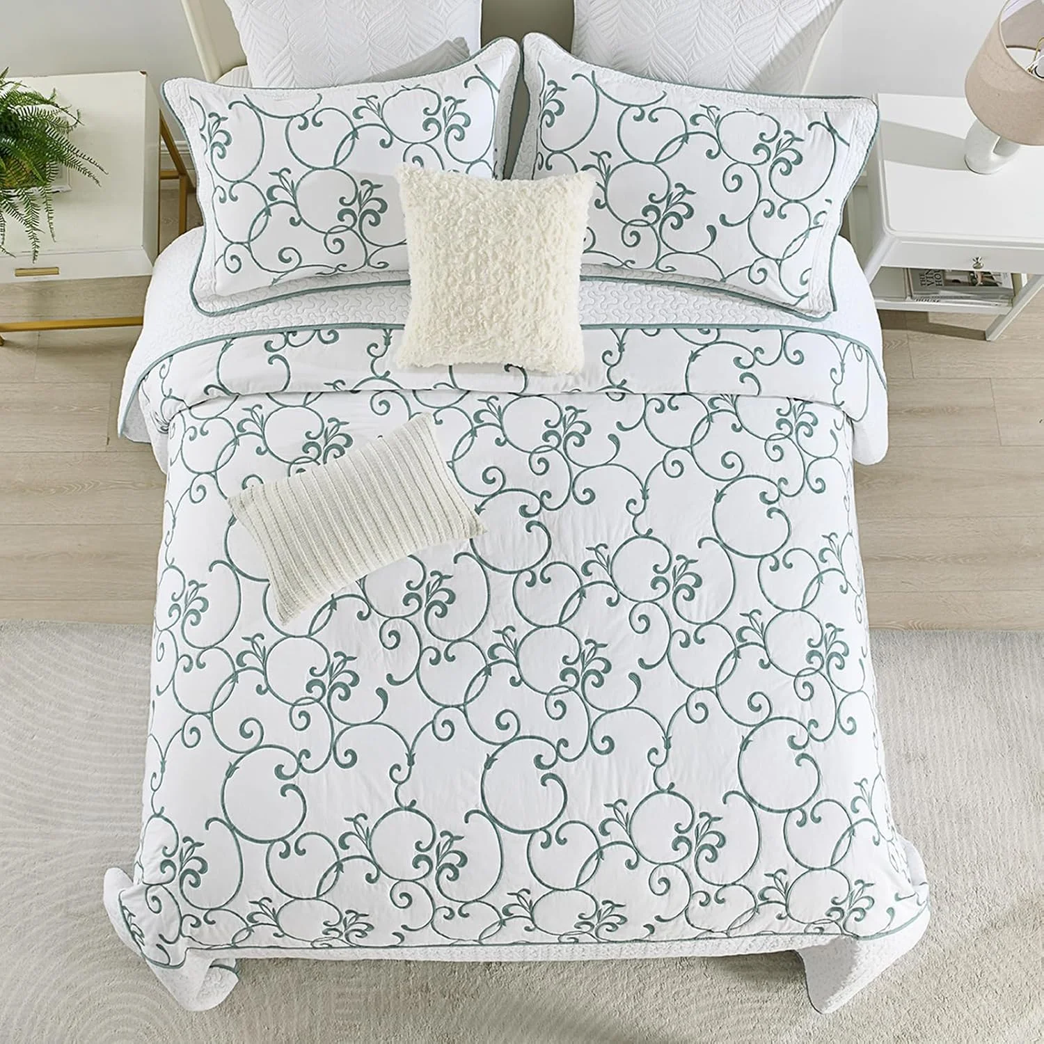 SahSahCasa 100% Cotton 120"x102" Oversized Bedspread Coverlet Quilt Set Queen Size, Queen Quilted Bedspread Extra Large Quilt, Embroidery XL Bed Spread Lightweight Comforter, Blue/White SahSahCasa 100% Cotton 120"x102" Oversized Bedspread Coverlet Quilt Set Queen Size, Queen Quilted Bedspread Extra Large Quilt, Embroidery XL Bed Spread Lightweight Comforter, Blue/White