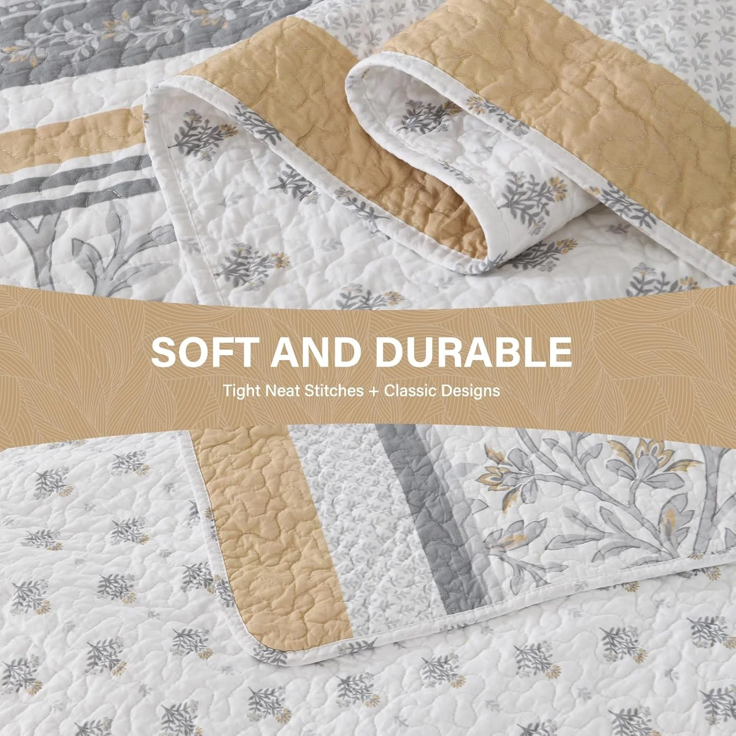 روتختی بزرگ پنبهای 100% ساه ساه کاسا، سایز 305x305 سانتیمتر مناسب کالیفرنیا کینگ، لحاف سبک وزن، طرح گلدار، 3 تکه، زرد/خاکستری روتختی بزرگ پنبهای 100% ساه ساه کاسا، سایز 305x305 سانتیمتر مناسب کالیفرنیا کینگ، لحاف سبک وزن، طرح گلدار، 3 تکه، زرد/خاکستری