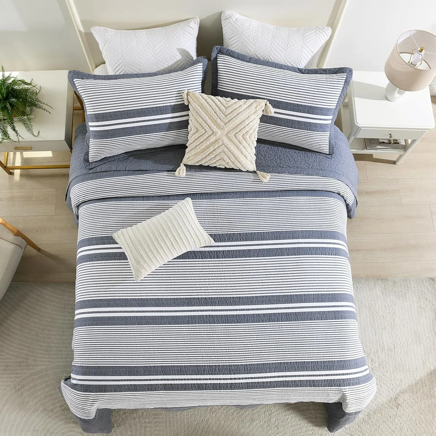 SahSahCasa 120"x102" 100% Cotton Oversized Queen Bedspread Coverlet Quilt Set, Queen Quilted Bedspread Extra Large Quilt, XL Bed Spread Lightweight Comforter, 3pc, Slate Gray