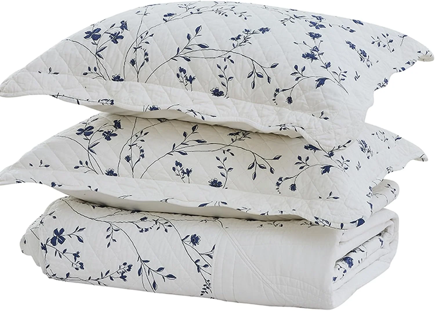 SahSahCasa 100% Cotton 128"x120" Oversized Bedspread Coverlet Quilt Set Lightweight Comforter, Blue