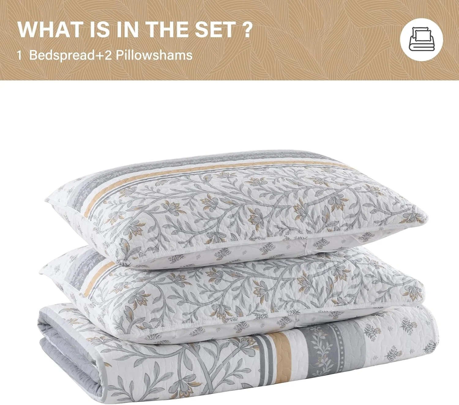 روتختی بزرگ پنبهای 100% ساه ساه کاسا، سایز 305x305 سانتیمتر مناسب کالیفرنیا کینگ، لحاف سبک وزن، طرح گلدار، 3 تکه، زرد/خاکستری روتختی بزرگ پنبهای 100% ساه ساه کاسا، سایز 305x305 سانتیمتر مناسب کالیفرنیا کینگ، لحاف سبک وزن، طرح گلدار، 3 تکه، زرد/خاکستری