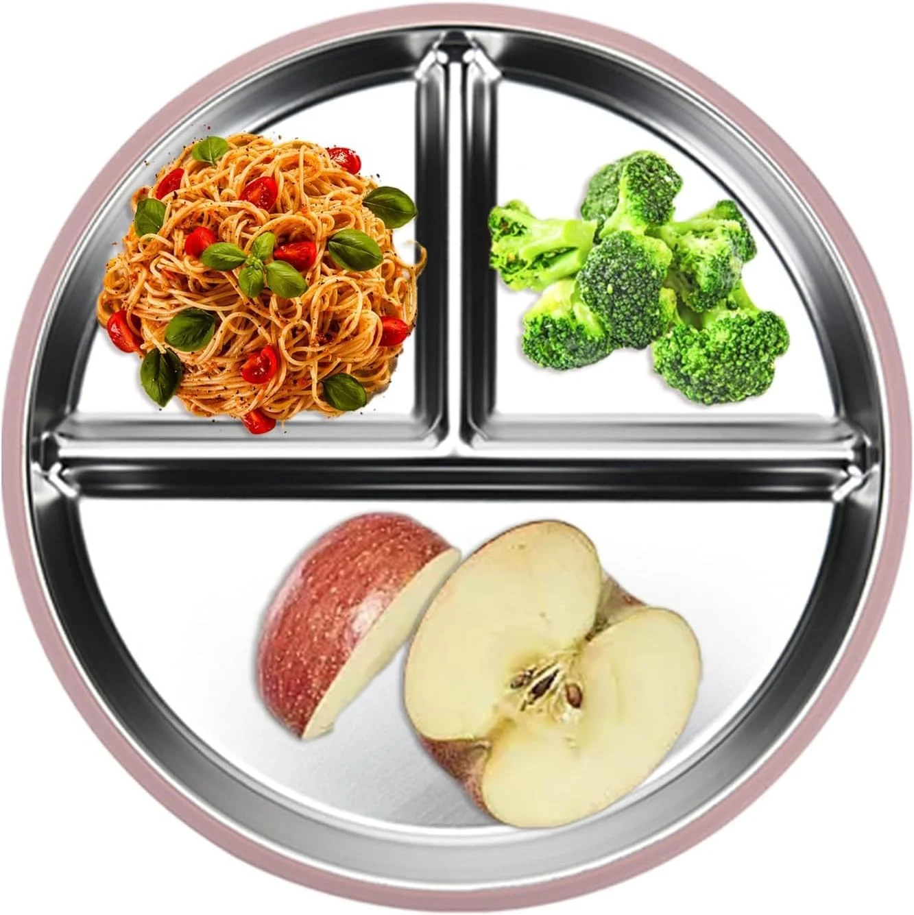 بشقاب استیل ضد زنگ کودک - ظروف فلزی تقسیم شده | سینی غذای سه قسمتی | ظروف استیل نچسب برای کودکان | بشقاب سرو غذای بادوام برای میوه ها، سبزیجات، گوشت، استفاده آسان