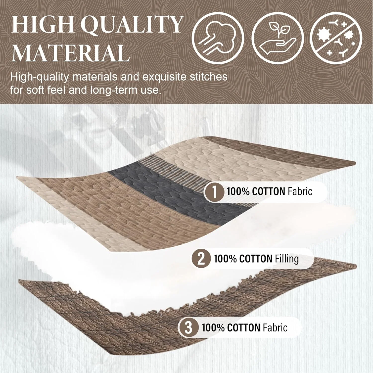 ست روتختی لحافی بزرگ پنبه ای 100% SahSahCasa، سایز 325x305 سانتی متر، لحاف سبک وزن، قهوه ای/بژ/چوبی/ذغالی