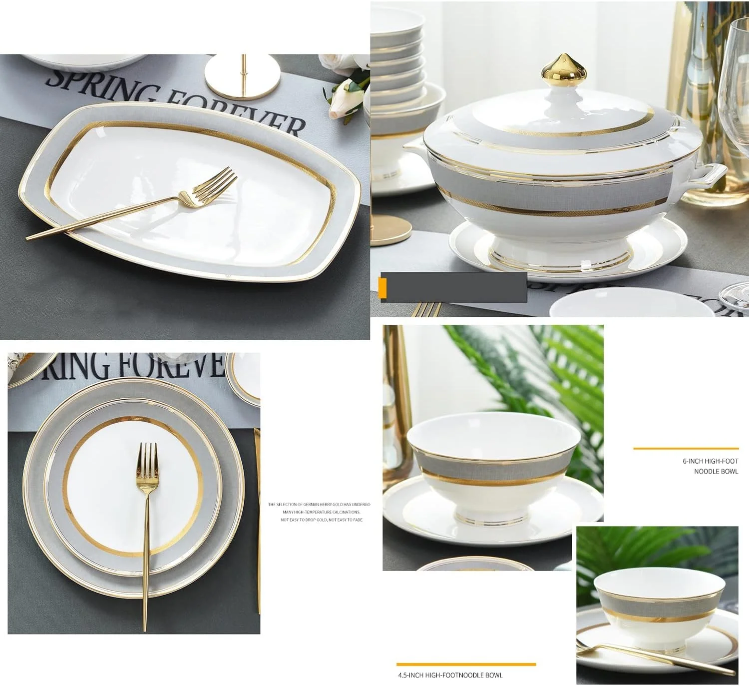 سرویس ظروف غذاخوری آشپزخانه 60 پارچه، ست بشقاب و کاسه چینی استخوانی لوکس، ظروف هدیه شیک و زیبا، تمیز کردن آسان