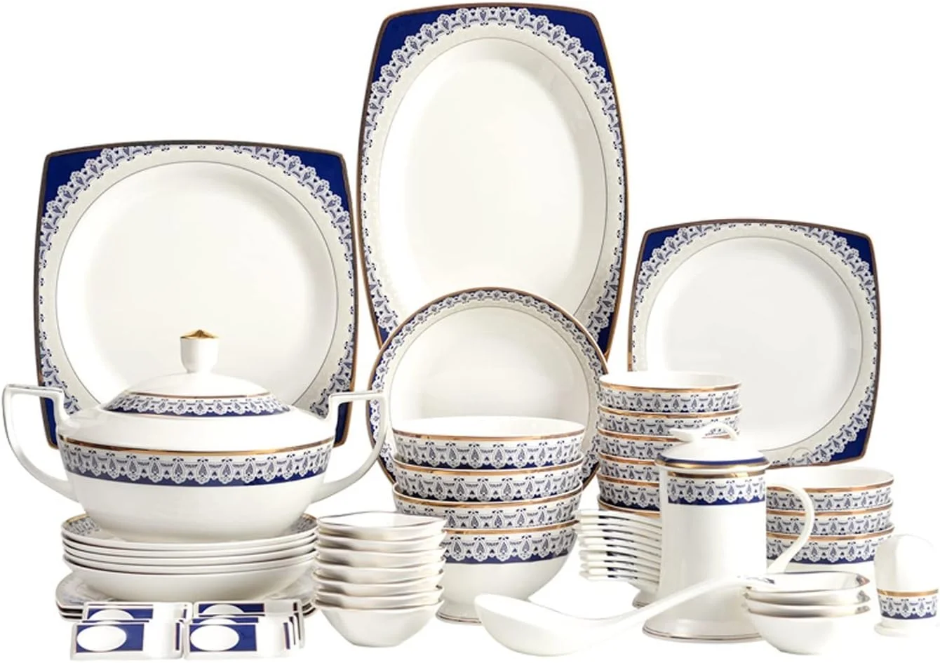 Kitchen Dinnerware Set,60-Piece Luxury Bone China Plates and Bowls Sets, Microwave Safe, Easy to Clean, Service for Hosting Parties and Events for 10 People,