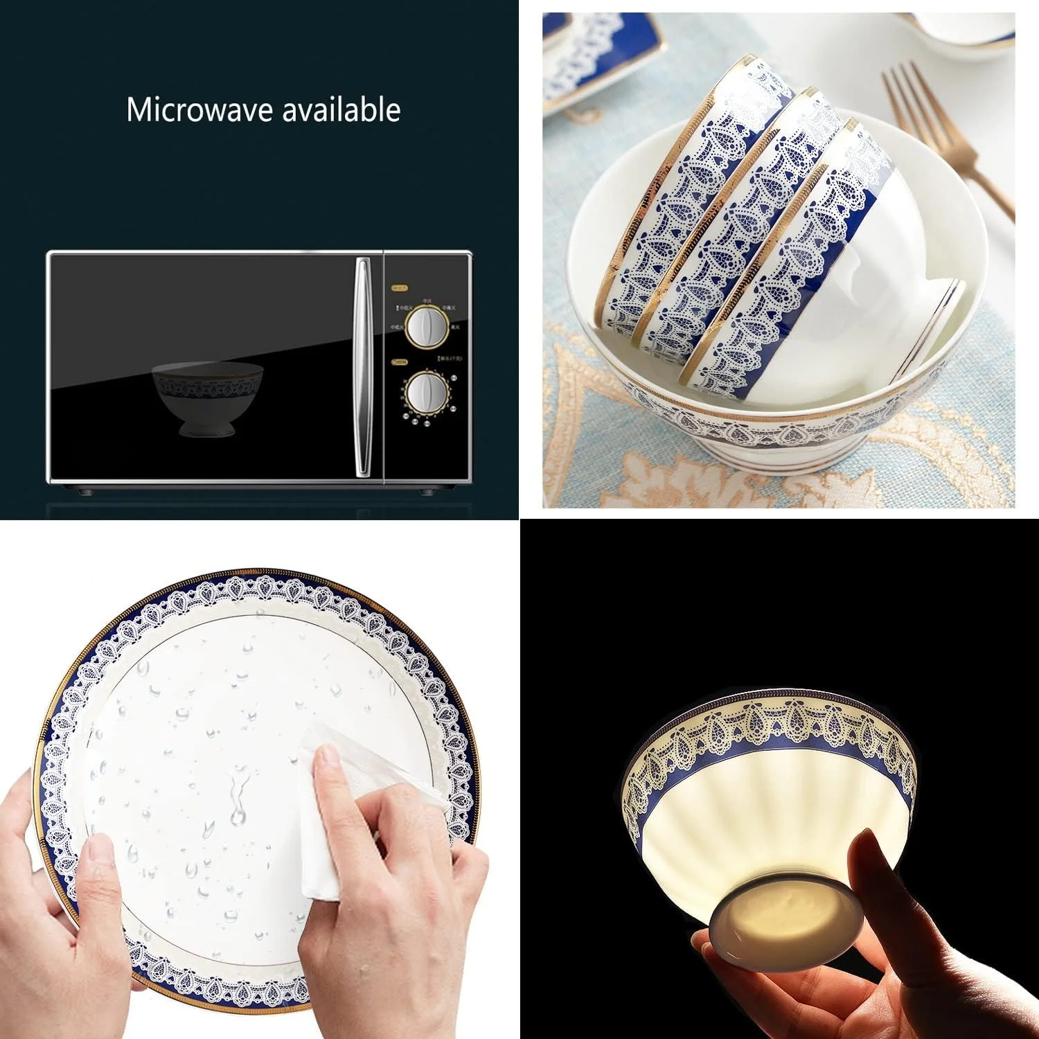 Kitchen Dinnerware Set,60-Piece Luxury Bone China Plates and Bowls Sets, Microwave Safe, Easy to Clean, Service for Hosting Parties and Events for 10 People,