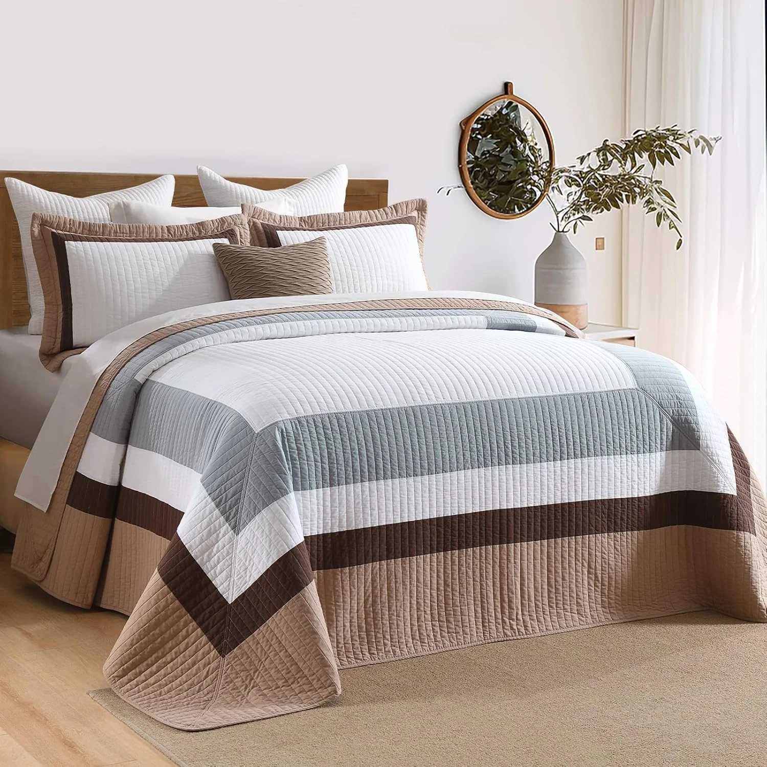 روتختی لحافی بزرگ سایز 305x305 سانتی متر SahSahCasa، 100% پنبه، قهوه ای