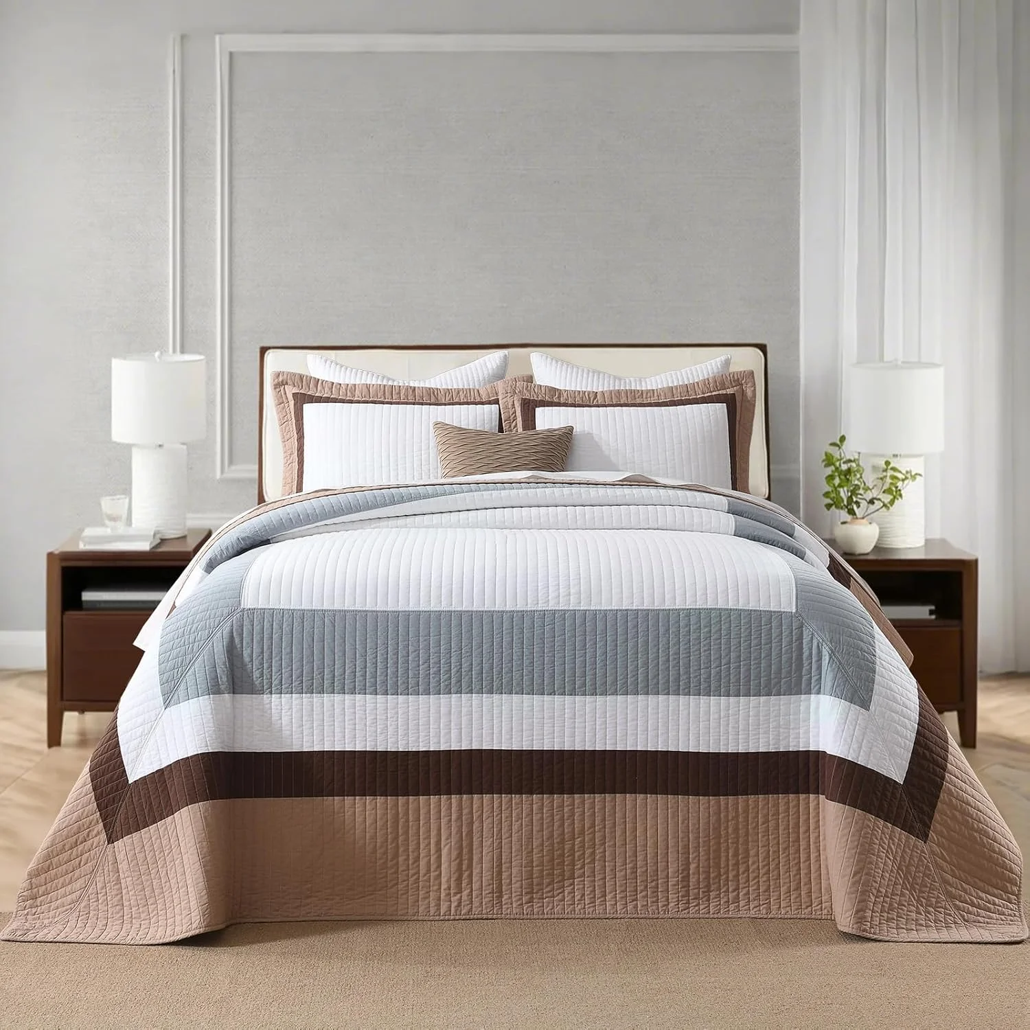 روتختی لحافی بزرگ سایز 305x305 سانتی متر SahSahCasa، 100% پنبه، قهوه ای روتختی لحافی بزرگ سایز 305x305 سانتی متر SahSahCasa، 100% پنبه، قهوه ای