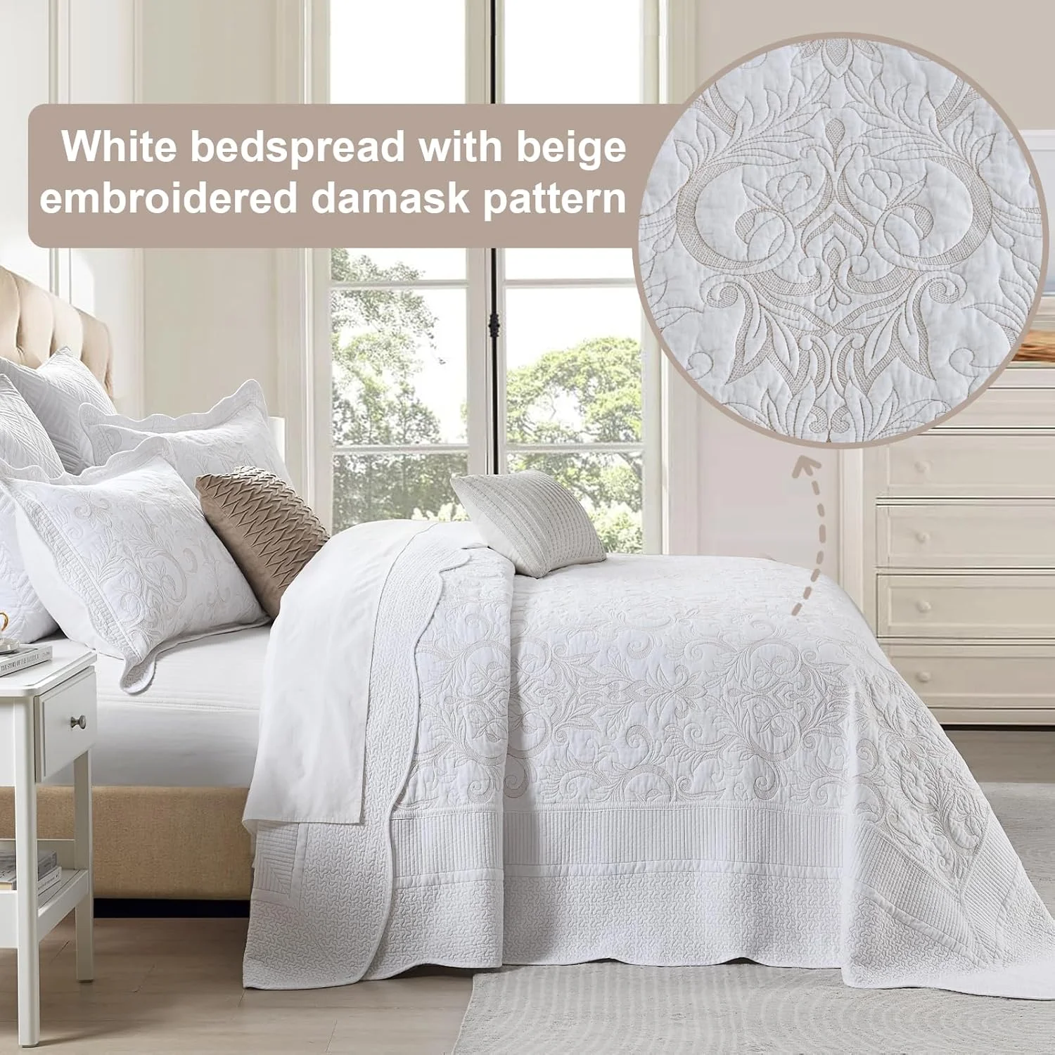 روتختی پنبه‌ای 100% SahSahCasa سایز 325x305 سانتی‌متر، مناسب تخت کالیفرنیا کینگ بزرگ، ست رو تختی لحافی، لحاف بزرگ کالیفرنیا کینگ، ست روتختی گلدوزی شده، لحاف سبک