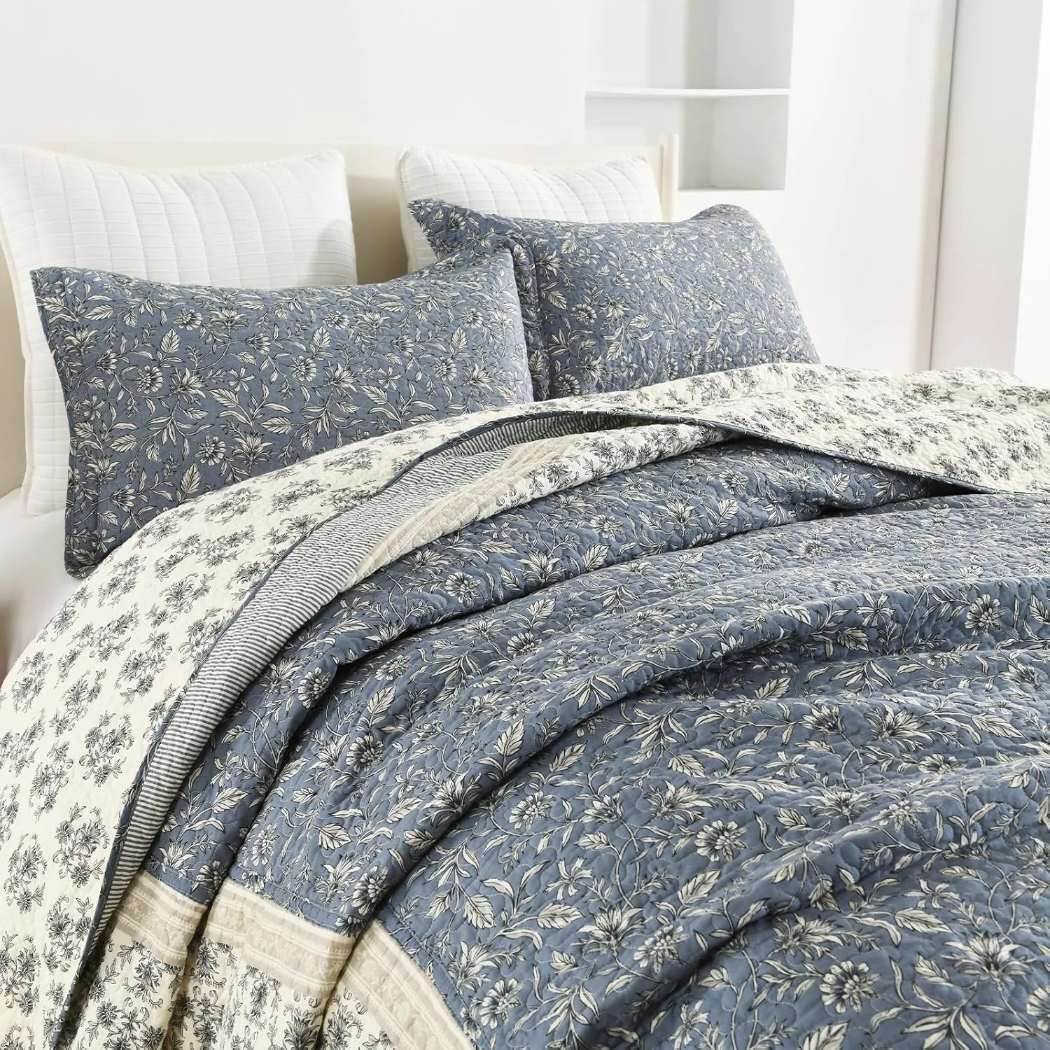 ست روتختی لحافی بزرگ سایز SahSahCasa، 100% پنبه، 325×305 سانتی متر، خاکستری/بژ/آبی