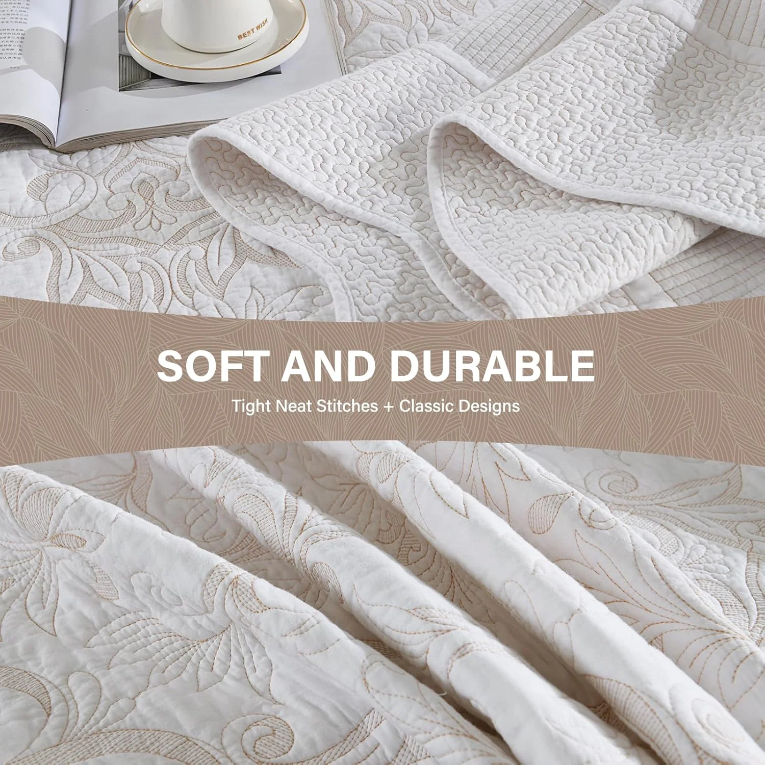 روتختی پنبه‌ای 100% SahSahCasa سایز 325x305 سانتی‌متر، مناسب تخت کالیفرنیا کینگ بزرگ، ست رو تختی لحافی، لحاف بزرگ کالیفرنیا کینگ، ست روتختی گلدوزی شده، لحاف سبک