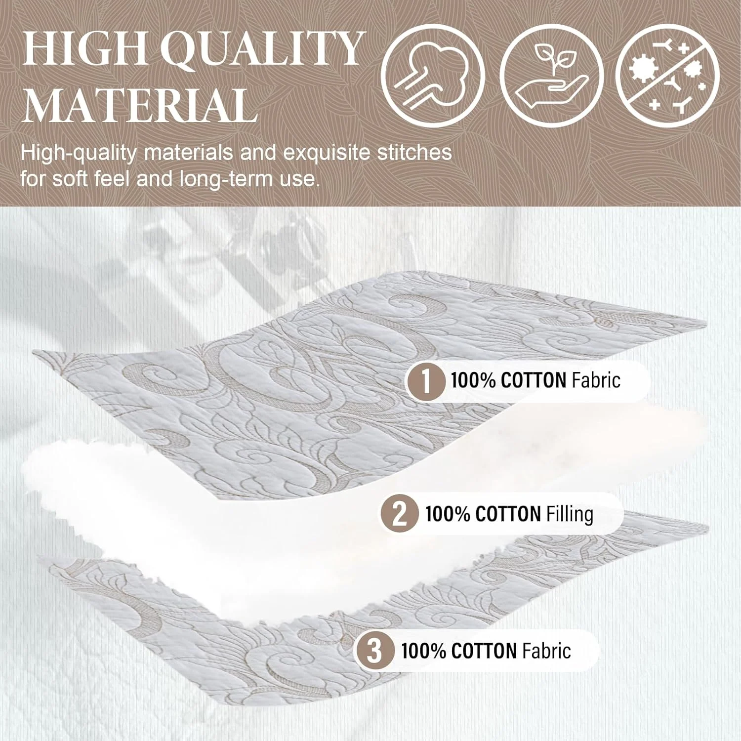 روتختی پنبه‌ای 100% SahSahCasa سایز 325x305 سانتی‌متر، مناسب تخت کالیفرنیا کینگ بزرگ، ست رو تختی لحافی، لحاف بزرگ کالیفرنیا کینگ، ست روتختی گلدوزی شده، لحاف سبک