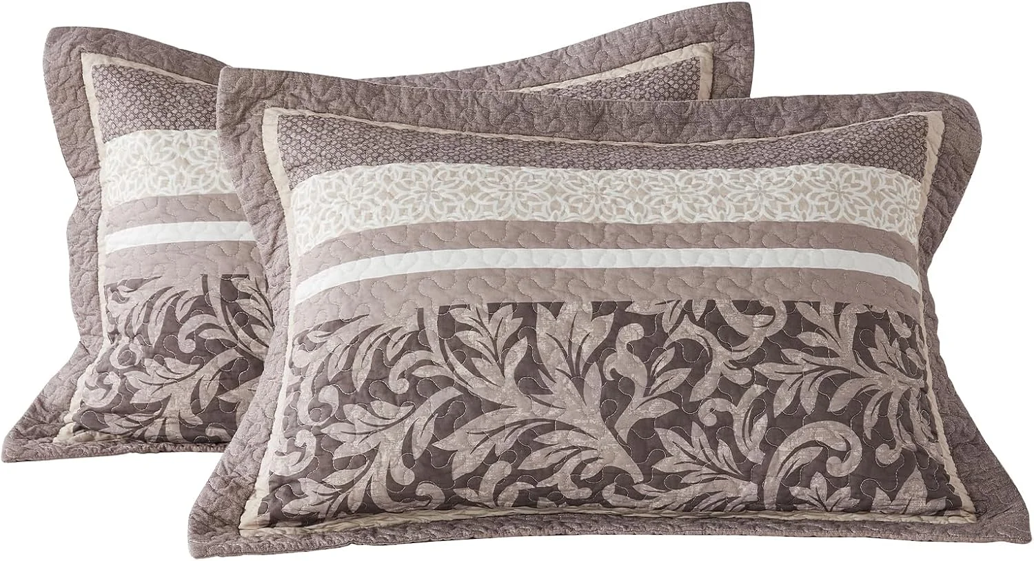 SahSahCasa 100% Cotton 120"x120" Oversized King Quilt Bedspread - California King Quilted Extra Large Comforter Lightweight Bedding Set, Cal King XL Striped Floral Bed Spread, Brown/Gray