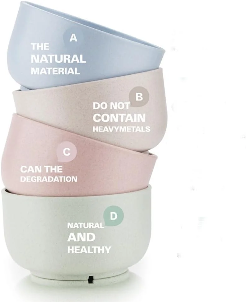 کاسه غلات Joyzzz، ست 4 عددی کاسه بشقاب نشکن زیست تخریب پذیر سازگار با محیط زیست، ظروف آشپزخانه سالم با مواد کاه گندم، ظروف کاه گندم برای مدرسه، رستوران، خانه