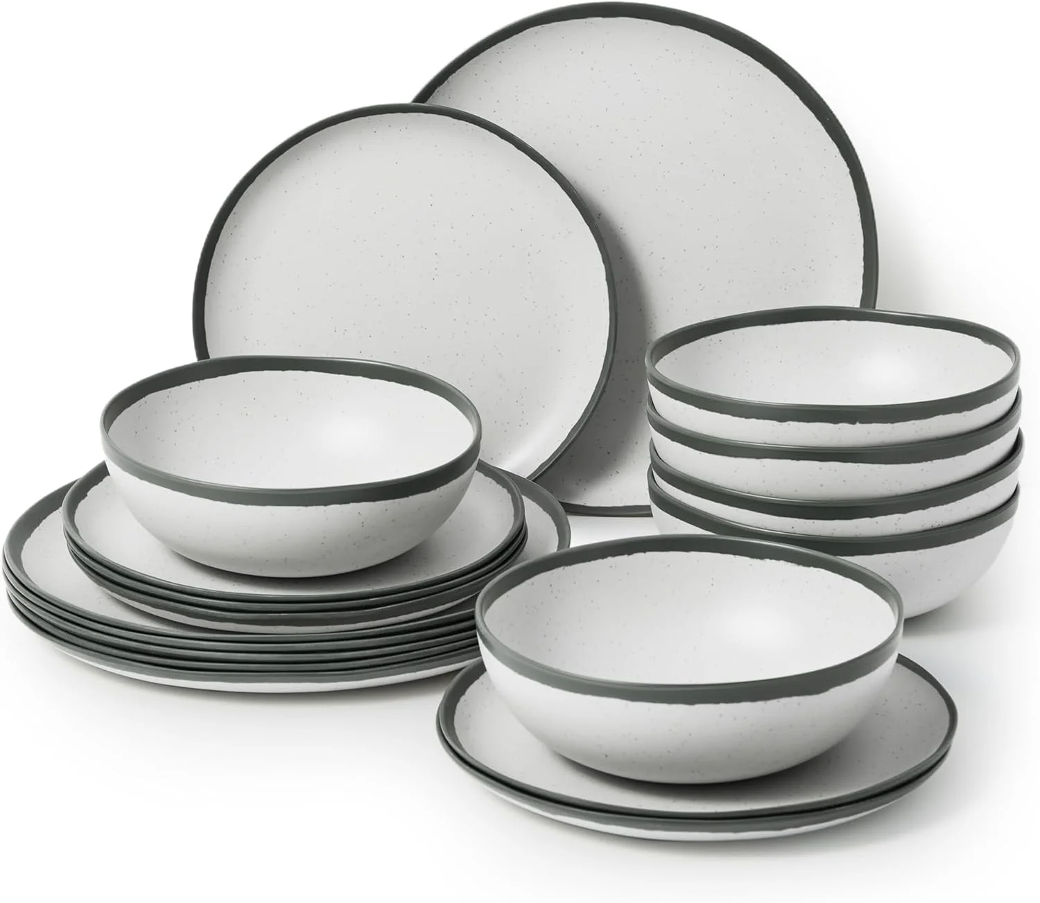سرویس غذاخوری ملامین خاکستری لبه دار La Joventino Vintage مناسب برای 6 نفر، ست بشقاب و کاسه کمپینگ، ظروف غذاخوری بادوام برای استفاده در فضای باز