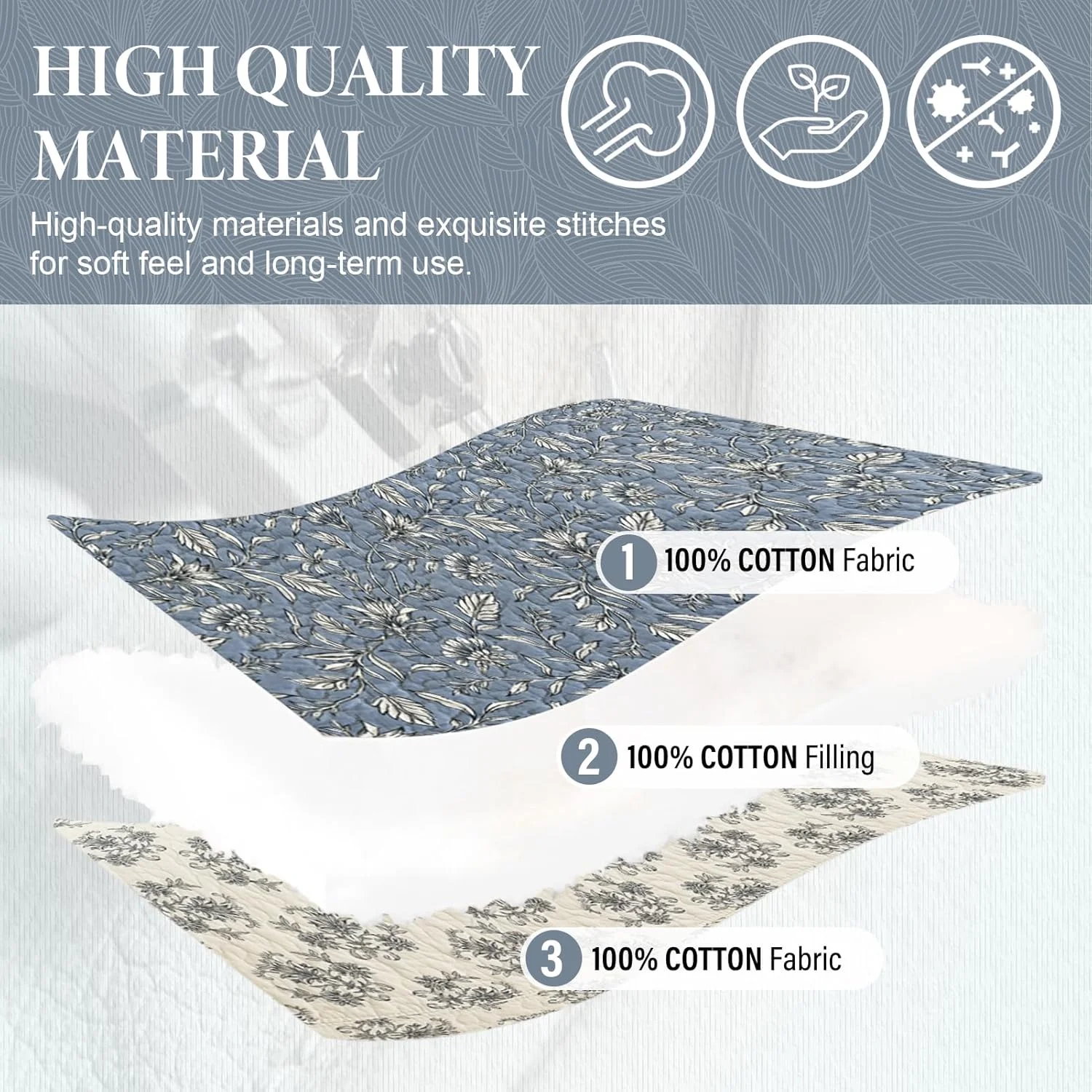 ست روتختی لحافی بزرگ سایز SahSahCasa، 100% پنبه، 325×305 سانتی متر، خاکستری/بژ/آبی