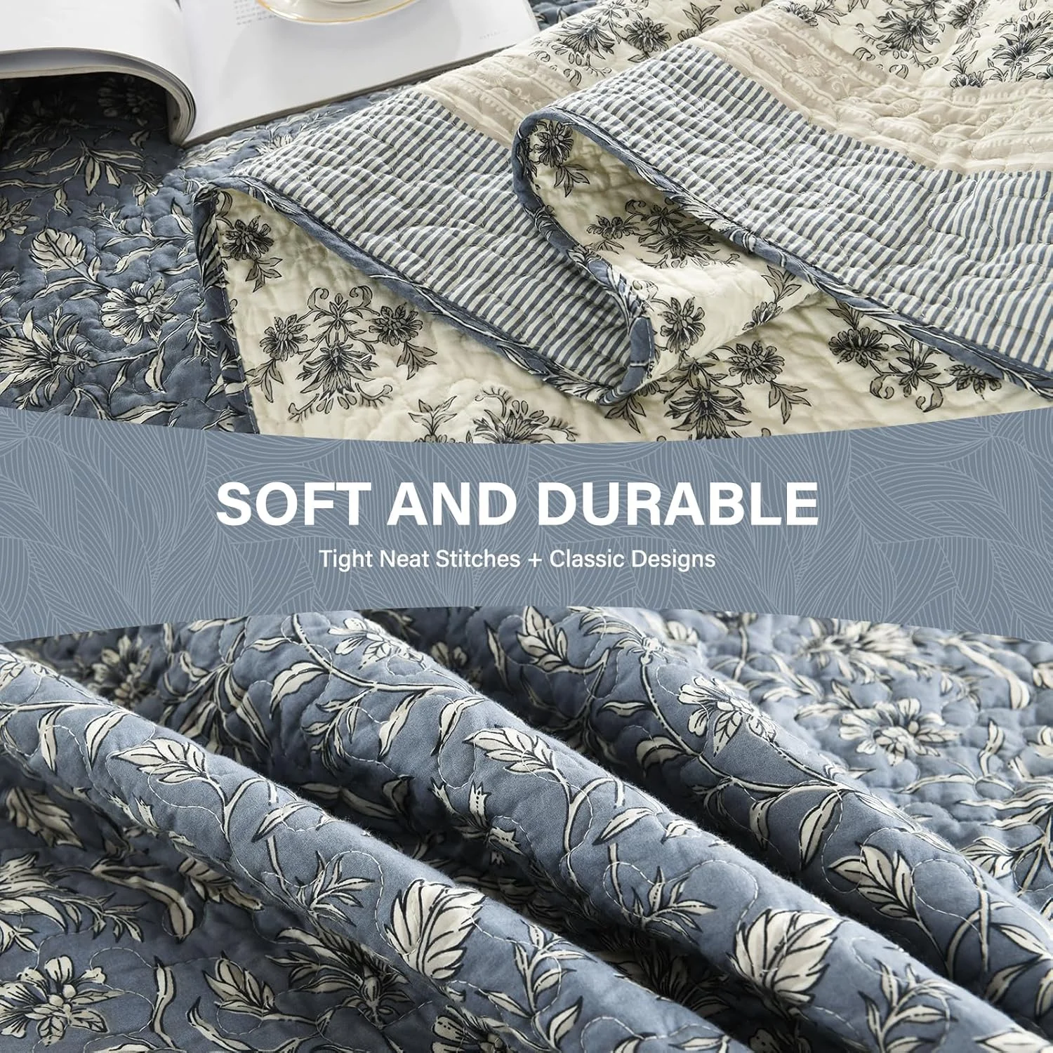 ست روتختی لحافی بزرگ سایز SahSahCasa، 100% پنبه، 325×305 سانتی متر، خاکستری/بژ/آبی