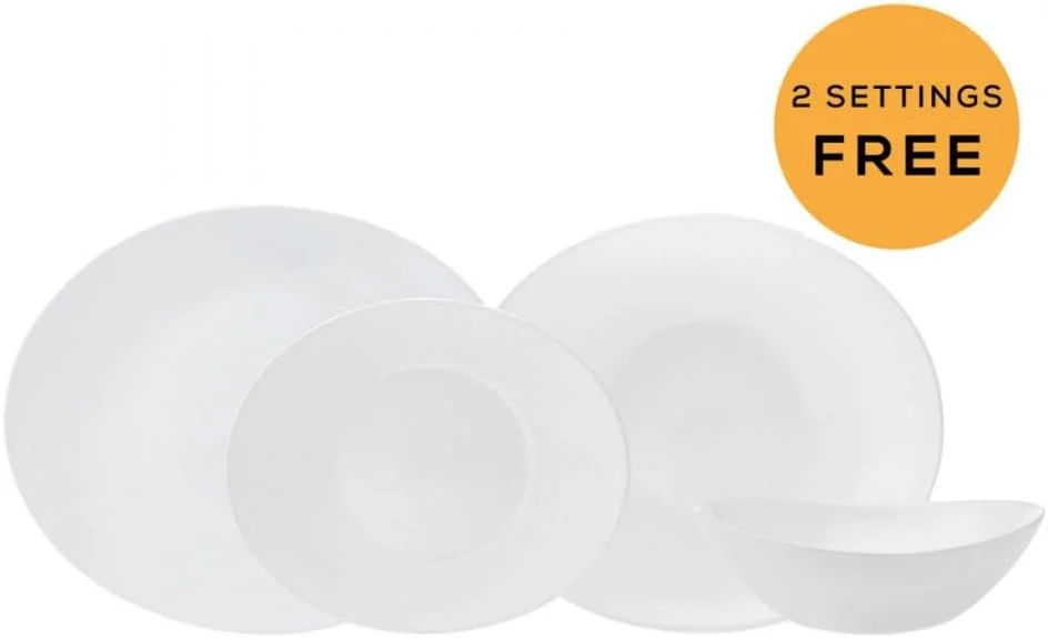 سرویس غذاخوری 24 پارچه شیشه ای سفید کاراجا مدل Pure شامل بشقاب غذاخوری، بشقاب گود و کیک خوری و کاسه سوپ/غلات - ست بشقاب و کاسه برای 6 نفر (سفید)