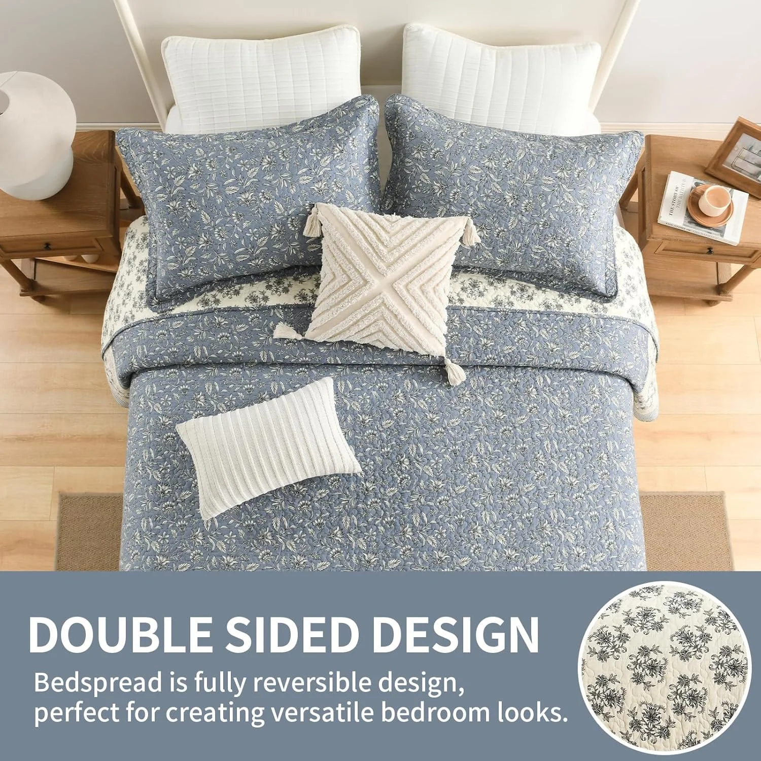 ست روتختی لحافی بزرگ سایز SahSahCasa، 100% پنبه، 325×305 سانتی متر، خاکستری/بژ/آبی