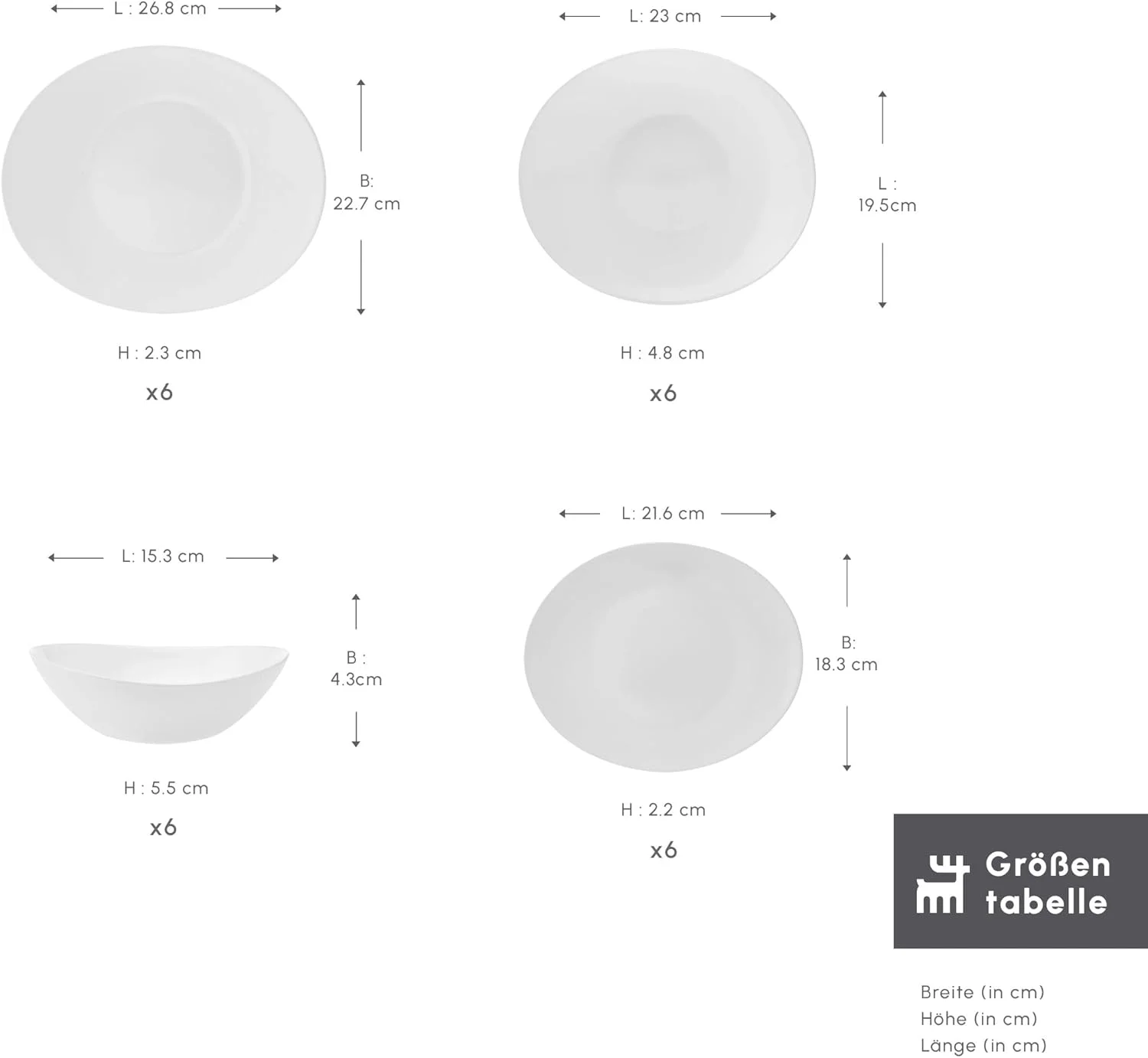 سرویس غذاخوری 24 پارچه شیشه ای سفید کاراجا مدل Pure شامل بشقاب غذاخوری، بشقاب گود و کیک خوری و کاسه سوپ/غلات - ست بشقاب و کاسه برای 6 نفر (سفید)