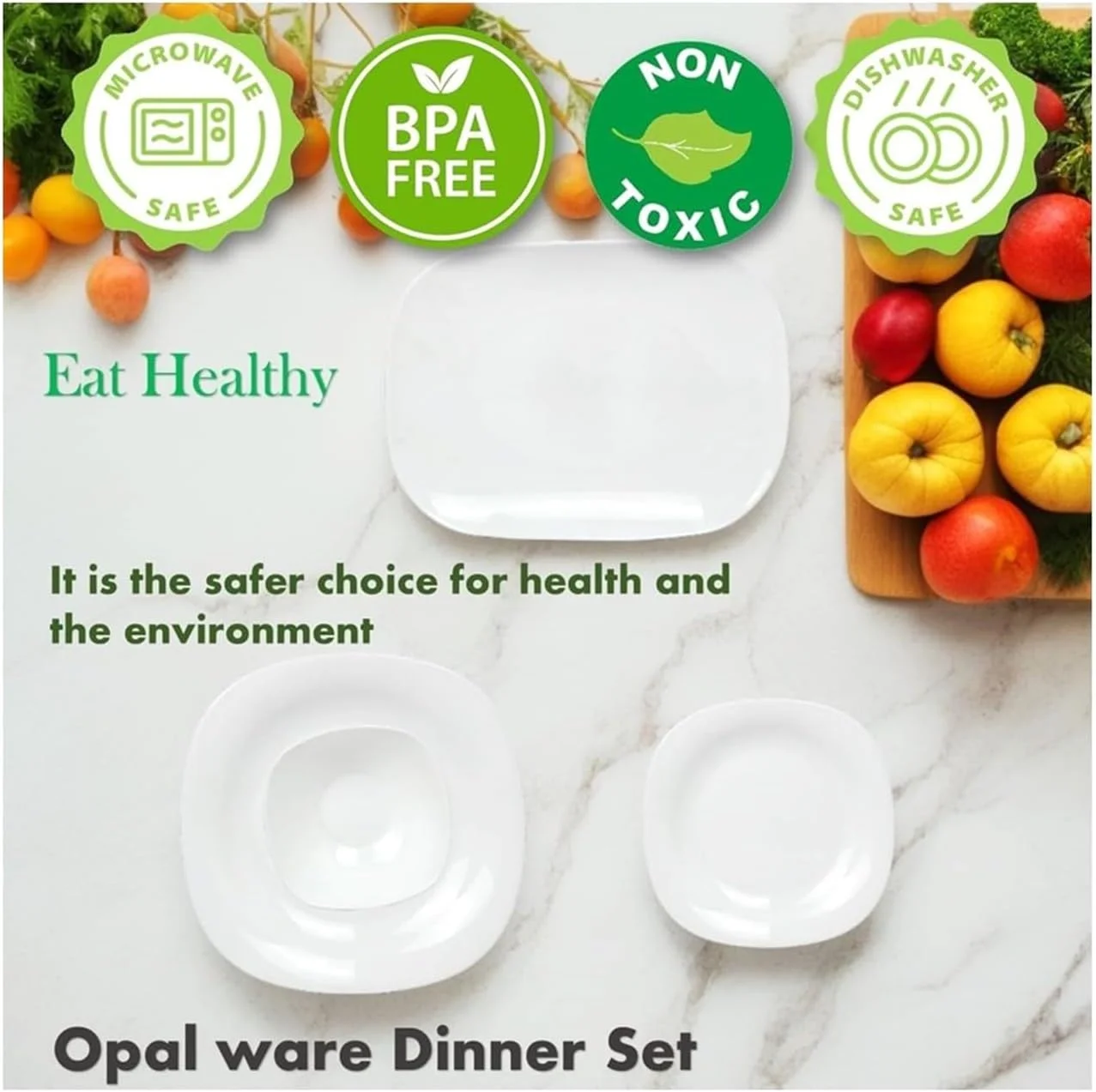 سرویس غذاخوری 20 پارچه اپال هوزی شامل 6 عدد بشقاب غذاخوری، 6 عدد بشقاب دسرخوری، 6 عدد کاسه و 2 عدد کاسه سرو