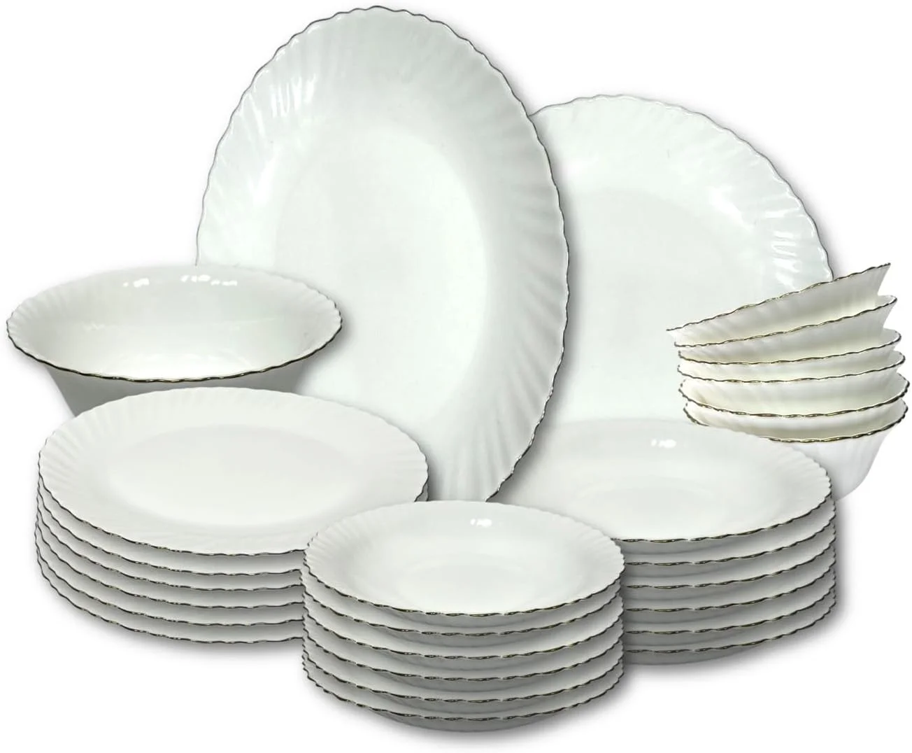 سرویس غذاخوری ۳۴ پارچه اوپال با خط طلایی Houzi شامل ۸ عدد بشقاب غذاخوری، ۸ عدد بشقاب دسر، ۸ عدد بشقاب سوپ، ۸ عدد کاسه، ۱ عدد کاسه سرو، ۱ عدد دیس سرو. مناسب برای استفاده در مایکروویو، ماشین ظرفشویی و فریزر، فاقد BPA سرویس غذاخوری ۳۴ پارچه اوپال با خط طلایی Houzi شامل ۸ عدد بشقاب غذاخوری، ۸ عدد بشقاب دسر، ۸ عدد بشقاب سوپ، ۸ عدد کاسه، ۱ عدد کاسه سرو، ۱ عدد دیس سرو. مناسب برای استفاده در مایکروویو، ماشین ظرفشویی و فریزر، فاقد BPA