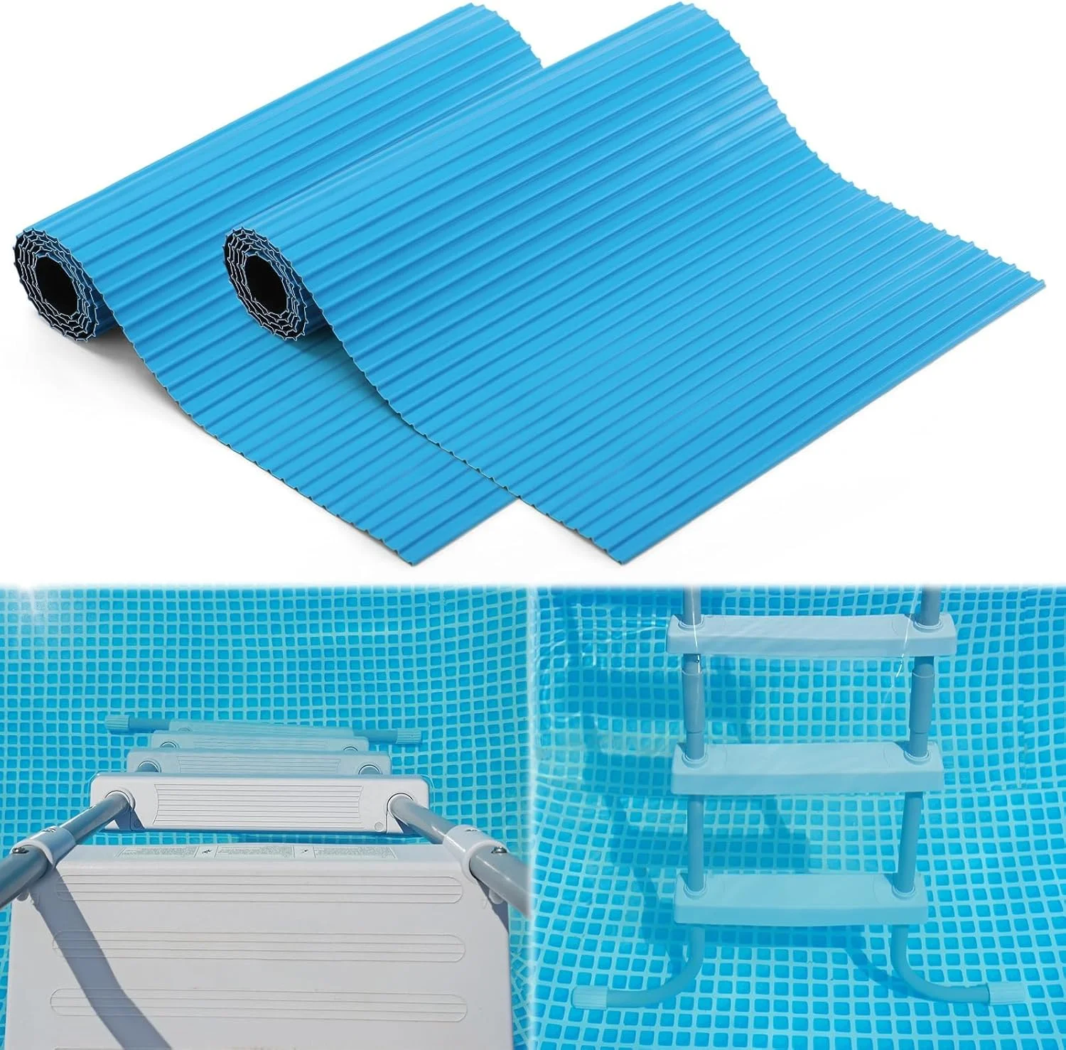 2 Rolls Swimming Pool Ladder Mat, Ladder Step Pad with Non Slip Stripe, Protective Liner Pad for Above or Inground Swimming Accessories(9 x 36 Inch)