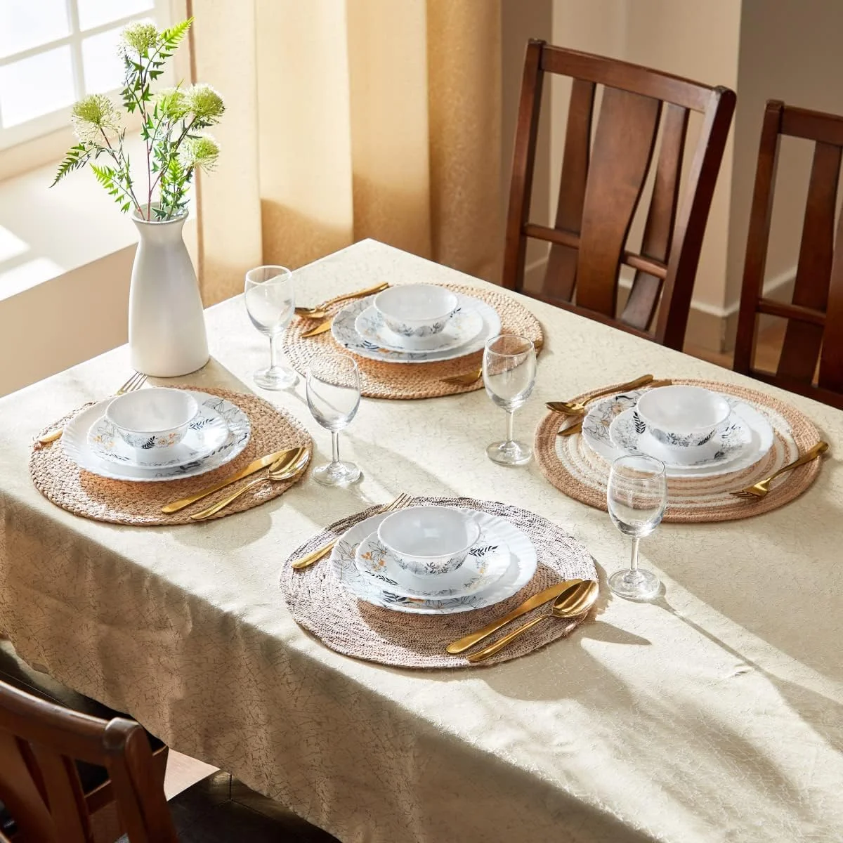 Home Box Atlanta Forest 12-Piece Opal Dinnerware Set 25 x 2 x 25 cm White/Blue
