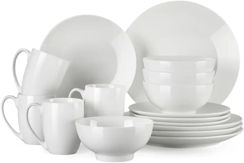 Home Essentials 16 pieces dinner set - 16 Pcs Kitchen Dinnerware Set, Dishes, Plates, Bowls, Mugs, Service for 4, New bone China Dinner set, Pearl white