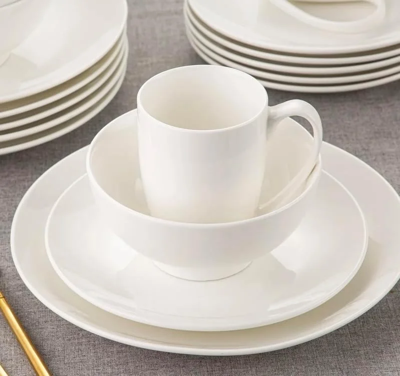 Home Essentials 16 pieces dinner set - 16 Pcs Kitchen Dinnerware Set, Dishes, Plates, Bowls, Mugs, Service for 4, New bone China Dinner set, Pearl white