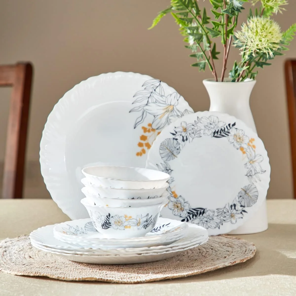 Home Box Atlanta Forest 12-Piece Opal Dinnerware Set 25 x 2 x 25 cm White/Blue