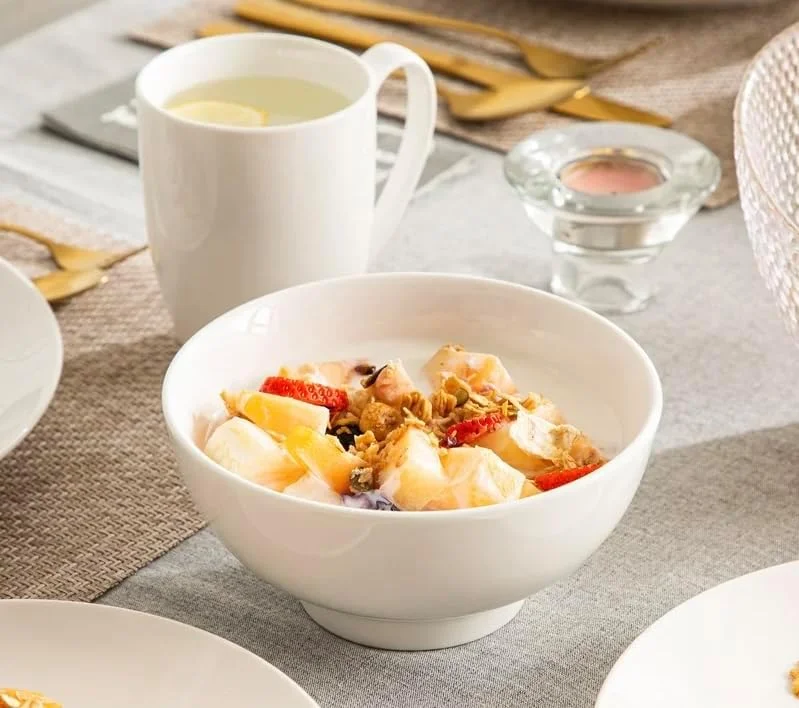 Home Essentials 16 pieces dinner set - 16 Pcs Kitchen Dinnerware Set, Dishes, Plates, Bowls, Mugs, Service for 4, New bone China Dinner set, Pearl white