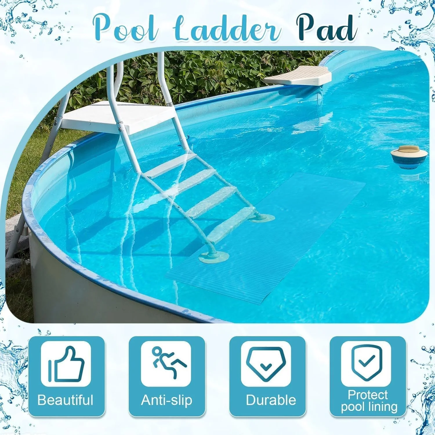 2 Rolls Swimming Pool Ladder Mat, Ladder Step Pad with Non Slip Stripe, Protective Liner Pad for Above or Inground Swimming Accessories(9 x 36 Inch) 2 Rolls Swimming Pool Ladder Mat, Ladder Step Pad with Non Slip Stripe, Protective Liner Pad for Above or Inground Swimming Accessories(9 x 36 Inch)