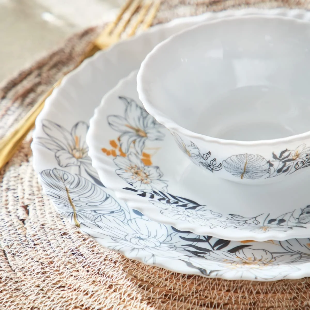 Home Box Atlanta Forest 12-Piece Opal Dinnerware Set 25 x 2 x 25 cm White/Blue