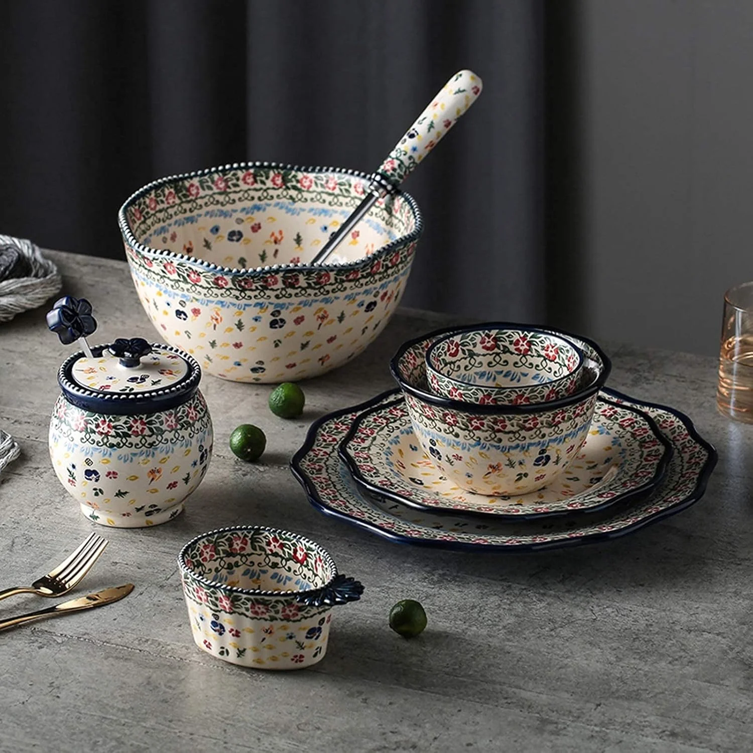 ست غذاخوری لوکس، ست های غذاخوری سرامیکی، ست ظروف چینی با طرح قدیمی شامل 21 تکه بشقاب استیک و کاسه غلات مناسب هدیه عروسی و خانه نویی