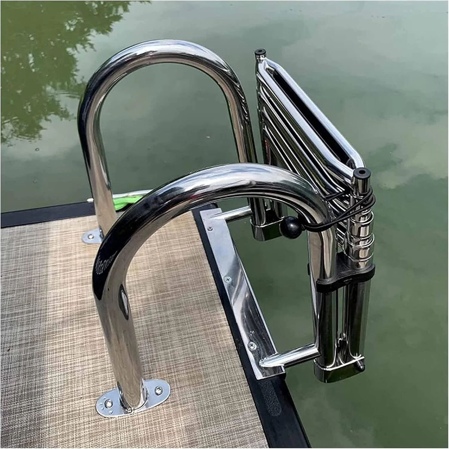 نردبان تلسکوپی استخر 4 پله تاشو، نردبان های قایق دریایی پانتون برای ورود از عقب با دستگیره و پدال پهن، تحمل وزن 150 کیلوگرم