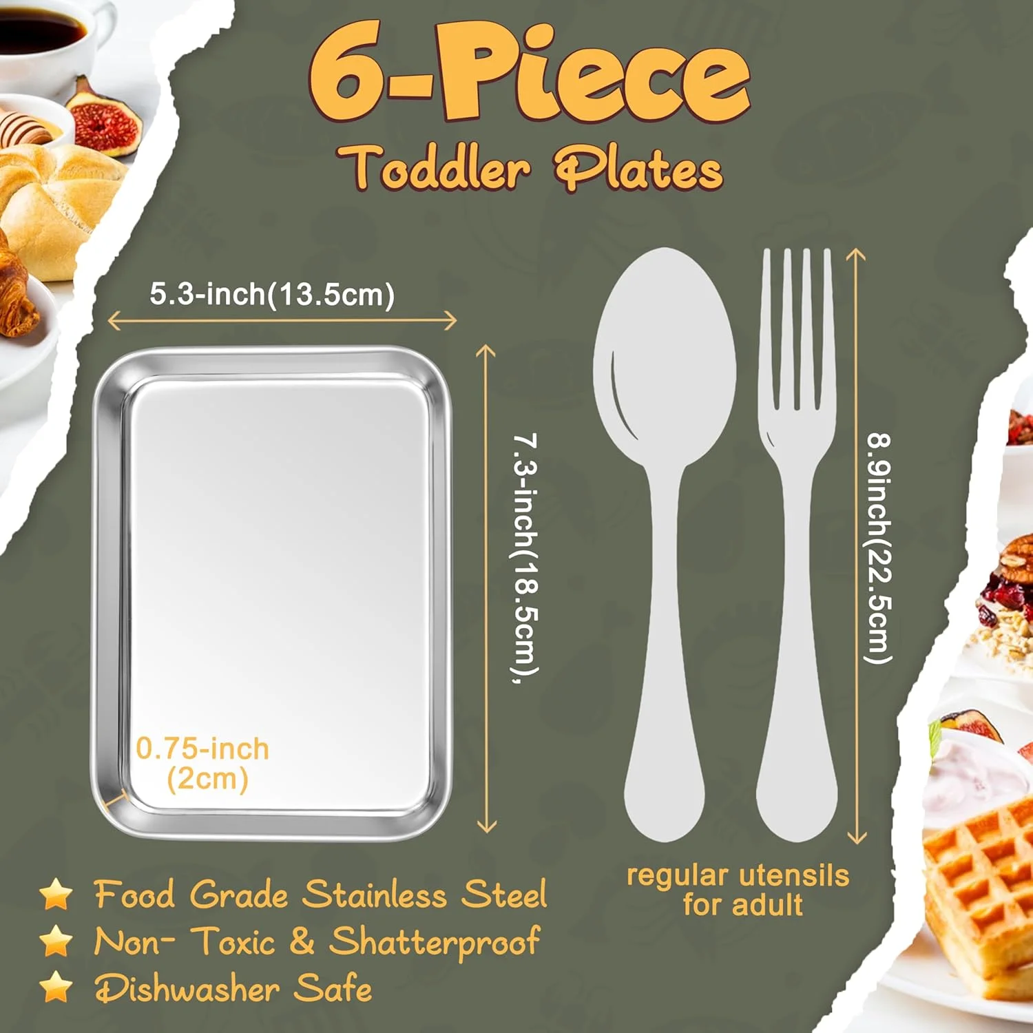 بشقاب کودک استیل 6 تکه HaWare، بشقاب غذای فلزی برای کودکان، 18.5 در 13.5 در 2 سانتی متر، سینی غذاخوری قابل استفاده مجدد، غیر سمی، قابل استفاده در فر و ماشین ظرفشویی بشقاب کودک استیل 6 تکه HaWare، بشقاب غذای فلزی برای کودکان، 18.5 در 13.5 در 2 سانتی متر، سینی غذاخوری قابل استفاده مجدد، غیر سمی، قابل استفاده در فر و ماشین ظرفشویی