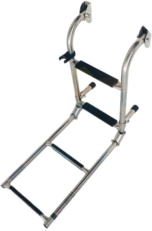 نردبان قایقی 4 پله تلسکوپی، نردبان استیل ضد زنگ با پدال ضد لغزش، نردبان تاشو برای قایق تفریحی دریایی/استخر شنا، ظرفیت 250 کیلوگرم