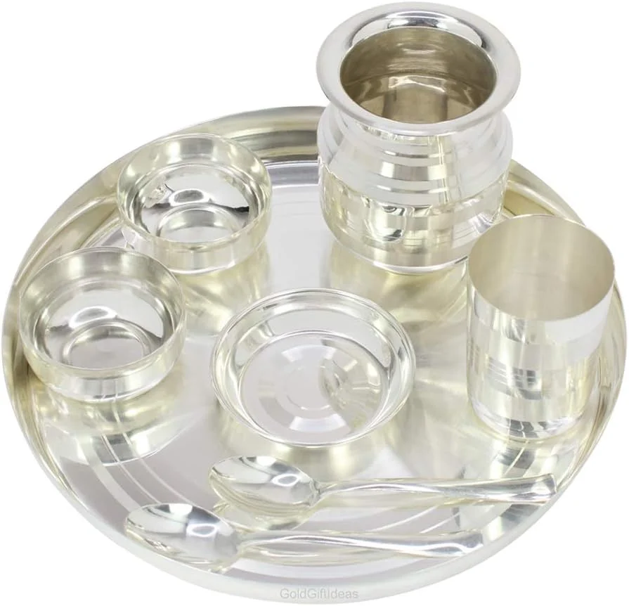 ست غذاخوری نقره اندود 12 اینچی GoldGiftIdeas برای منزل، ست ظروف غذاخوری برای آشپزخانه با لوتای مرواری، ست تالی نقره ای، ست بوفه شام، هدیه مناسبتی