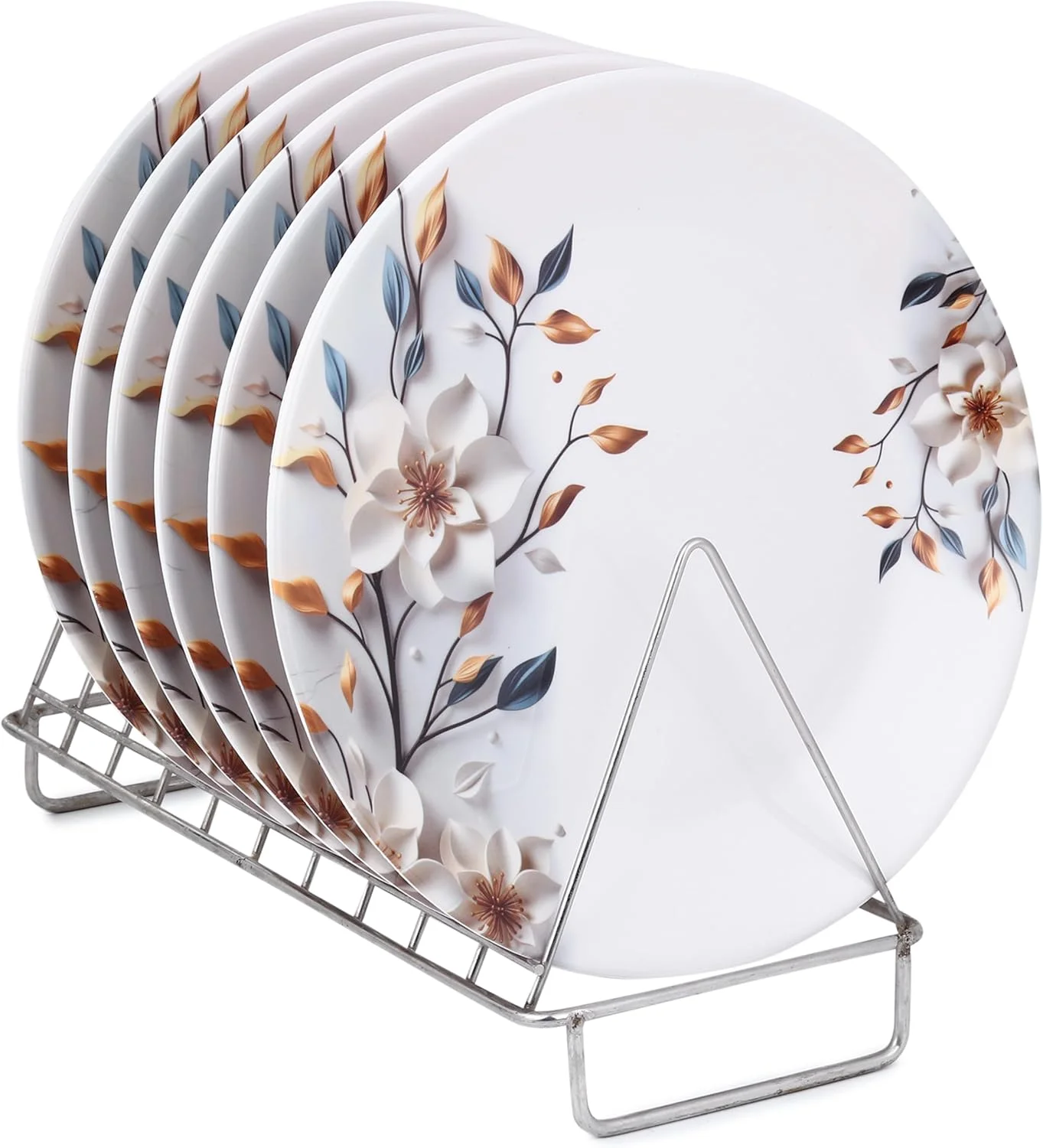 سرویس غذاخوری کامل ملامین طرح گل ماهی طلایی (24 تکه) (سفید، آبی)