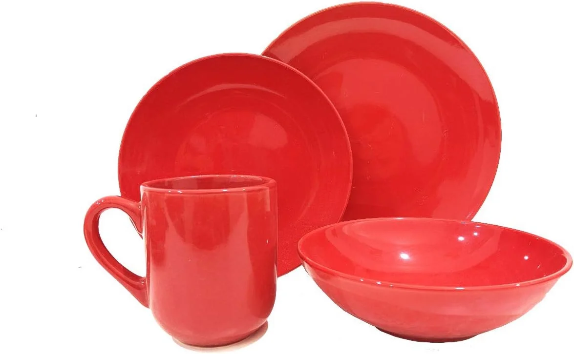 سرویس غذاخوری سرامیکی ساده گلدایج قرمز رنگ ۱۶ پارچه