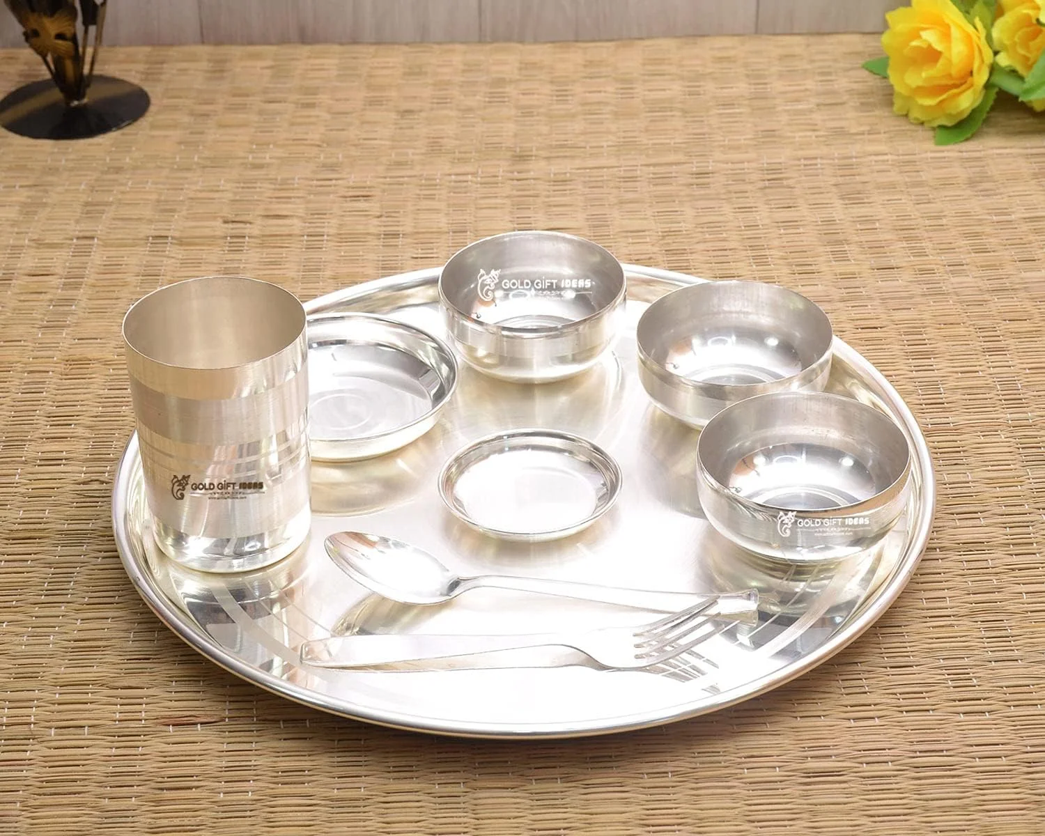 سرویس غذاخوری کاتا آبکاری نقره ای GoldGiftIdeas، 12 اینچی، مناسب منزل، ست کامل ظروف غذاخوری برای آشپزخانه و هدیه